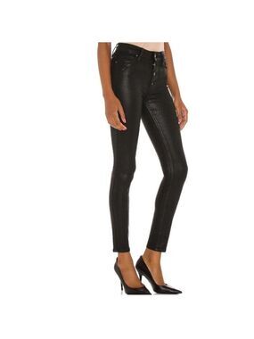 Paige Hoxton Ultra Skinny Exposed Buttonfly Black Fog Luxe Coated Size 28